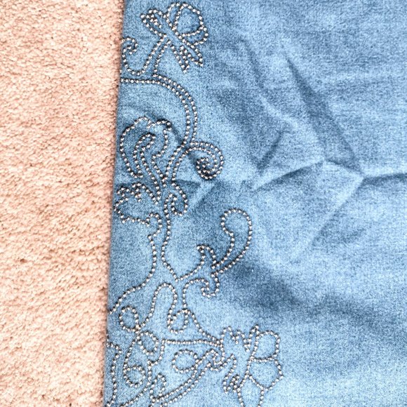 Denim&Co Denim Skirt (Sz 16, 37" L) Button Front Slit ~ Embr. Dot Swirl Design - Picture 7 of 14